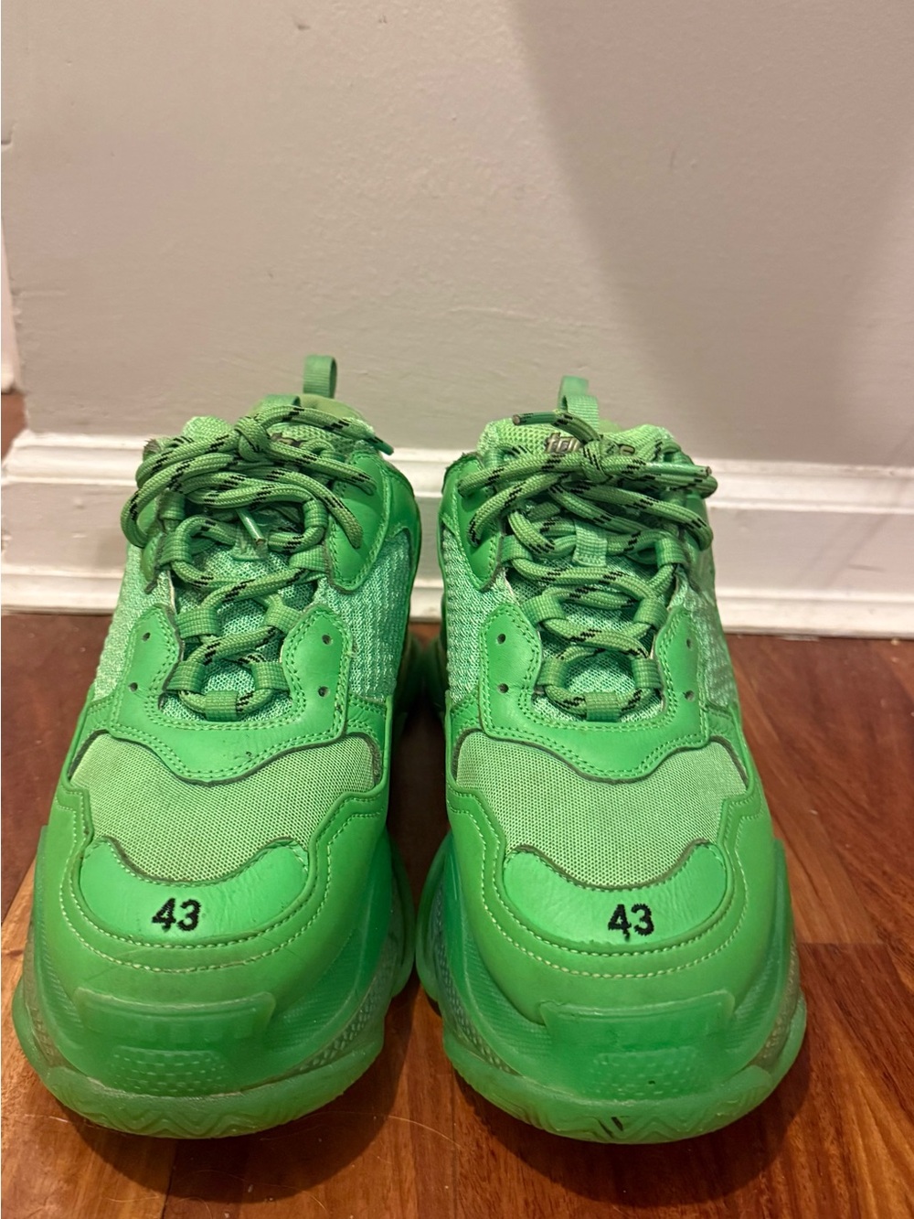 Balenciaga Neon Green Chunky Triple-S Style Sneakers - Picture 4 of 7